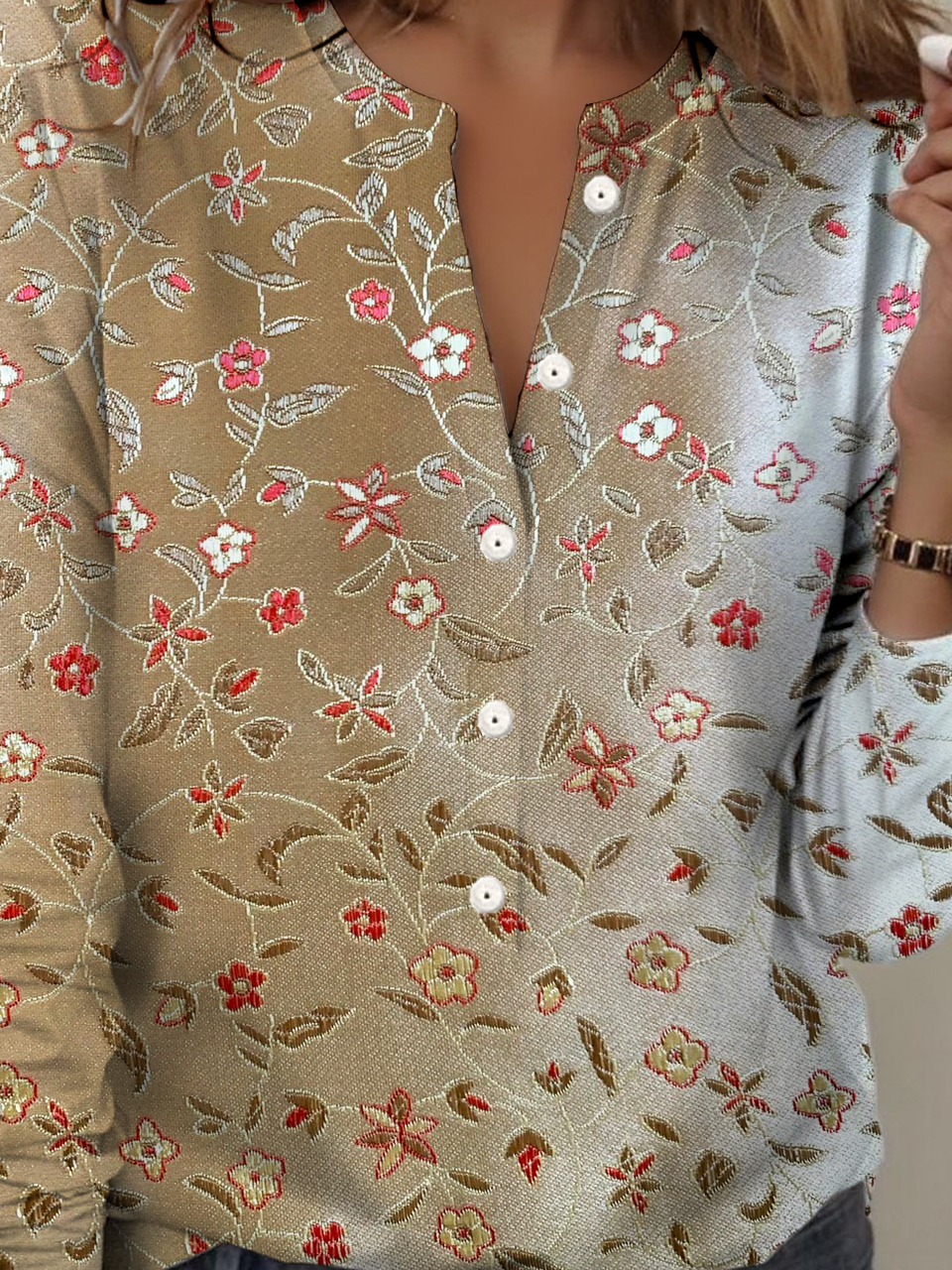Regular Tops Floral Pattern Everyday Open Front Long Sleeve T-Shirt