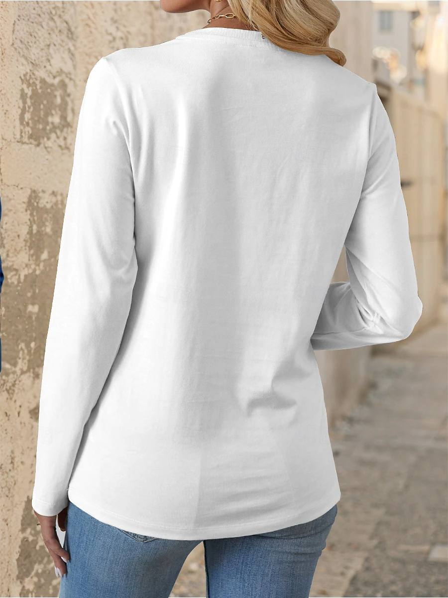Women's Artistic Floral Pattern Crew Neck Long Sleeve Tee