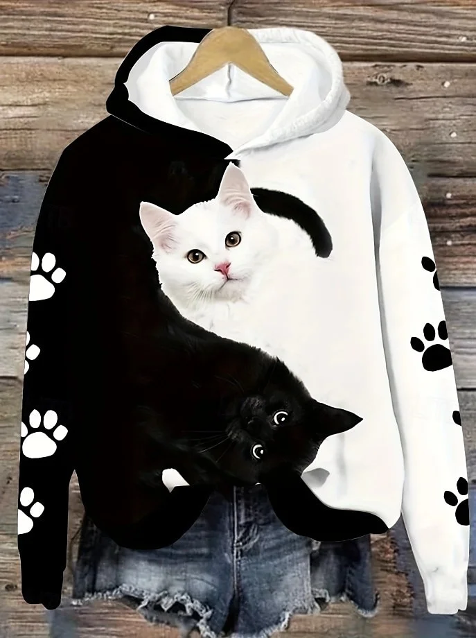 Regular Tops Daily Animal Print Autumn and Winter Long Sleeve Hooded Sweatshirt