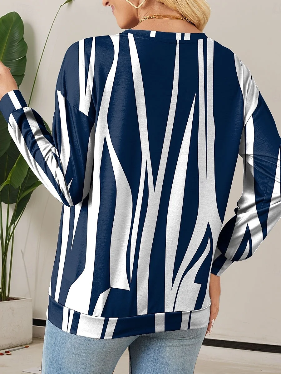 Women's Half Zip Sweatshirt Pattern Stripe Casual Commuter