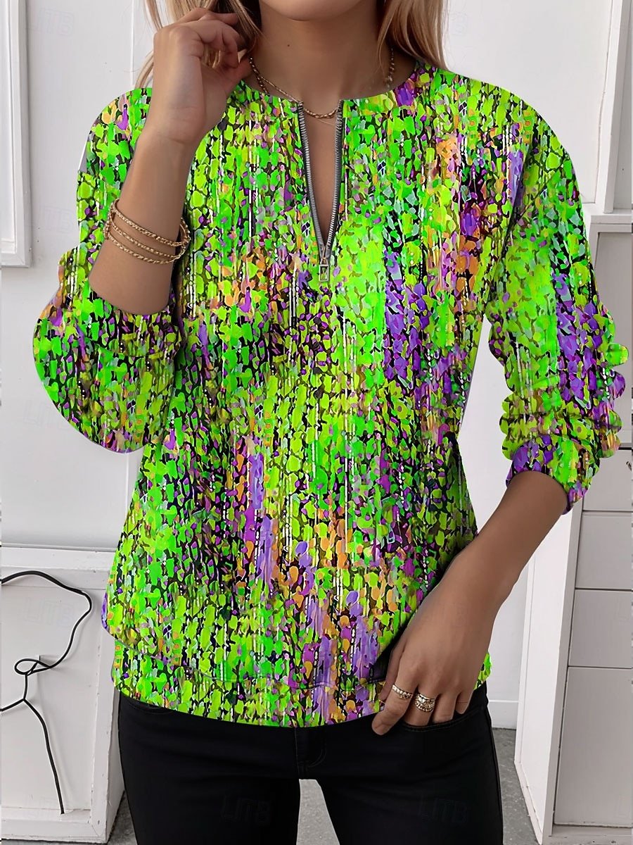Women's Half Zip Sweatshirt Artistic Gradient Pattern Casual Commuter