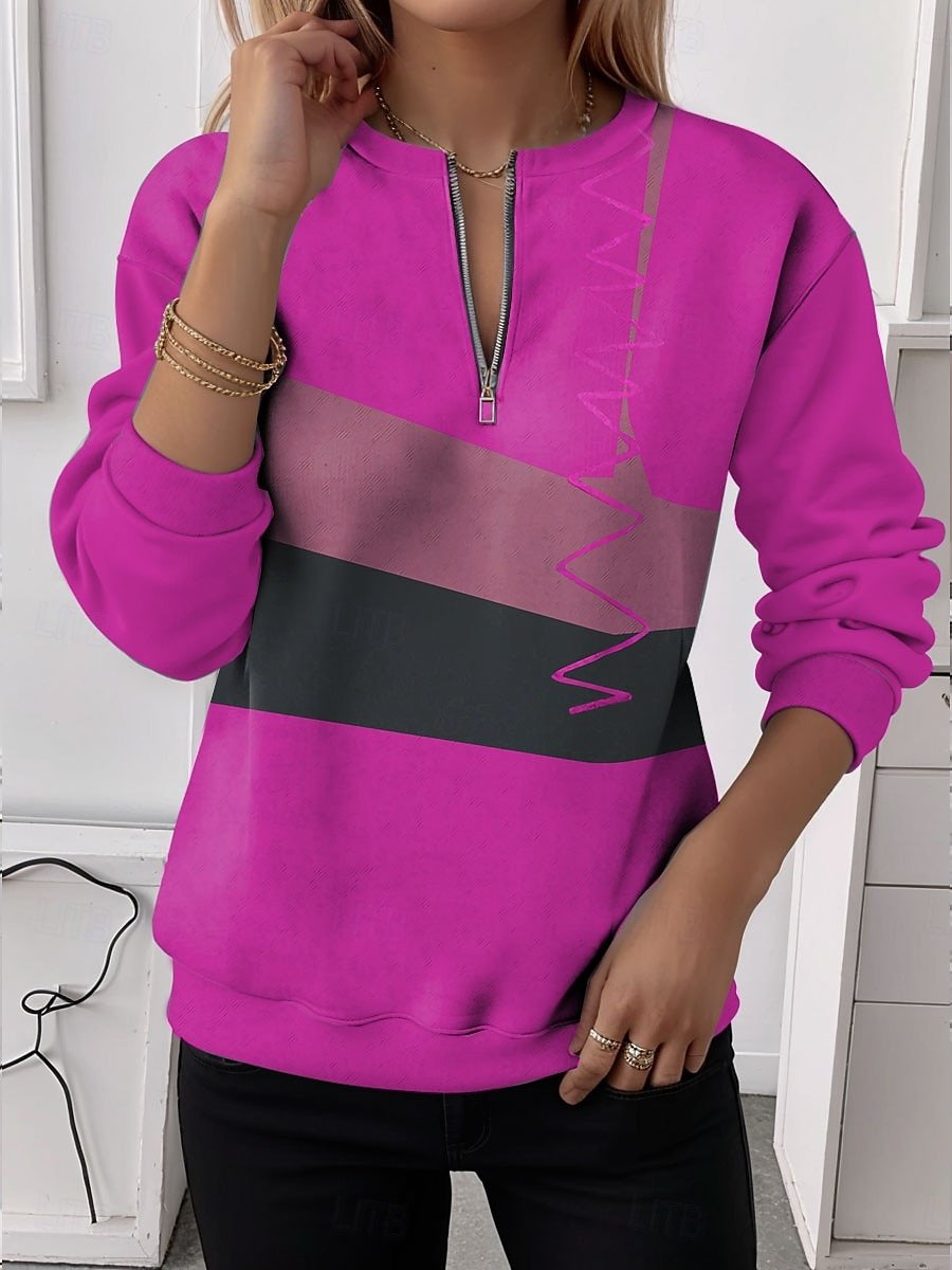 Women's Half Zip Sweatshirt Pattern Stripe Casual Commuter