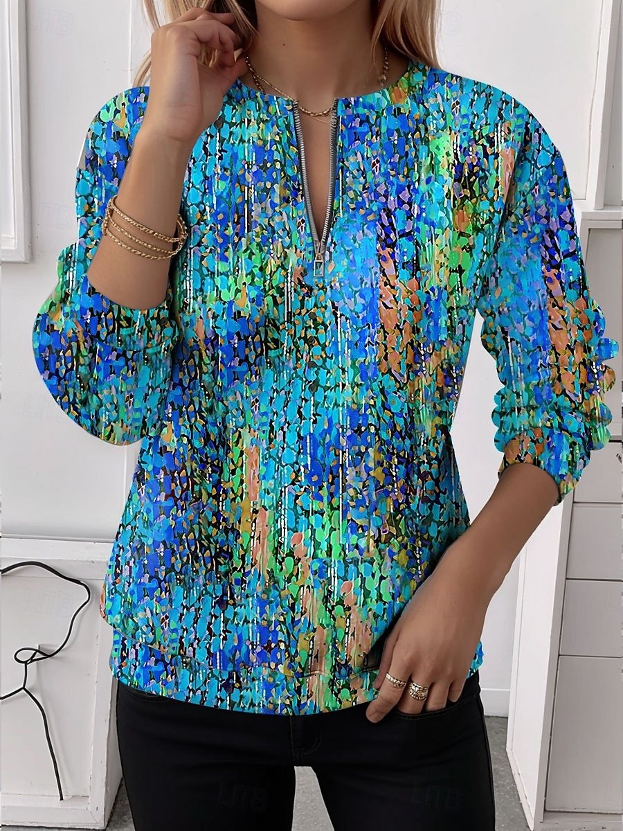 Women's Half Zip Sweatshirt Artistic Gradient Pattern Casual Commuter