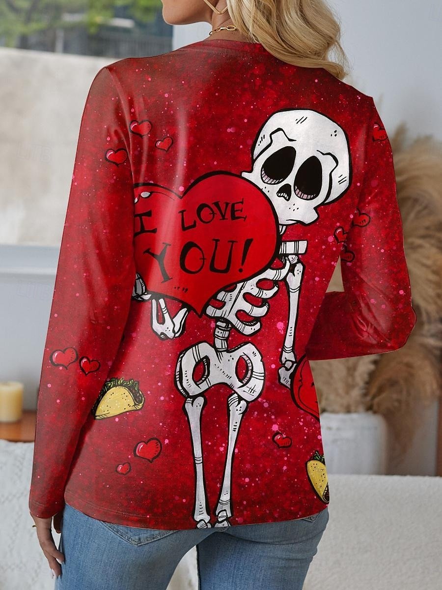 Halloween Women's Abstract Vintage Long Sleeve Crew Neck T-Shirt