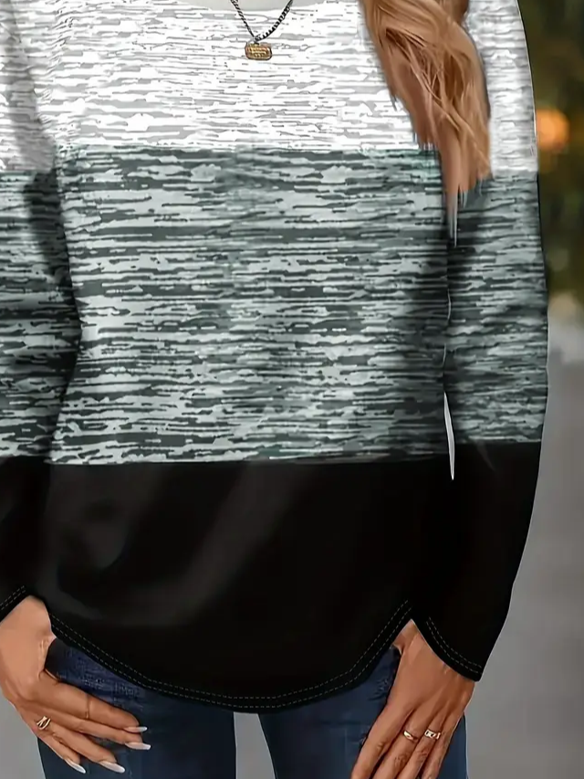Women's Long Sleeve T-shirt Spring/Fall Gray Multicolor Block Printing Jersey Crew Neck Daily Going Out Casual Top