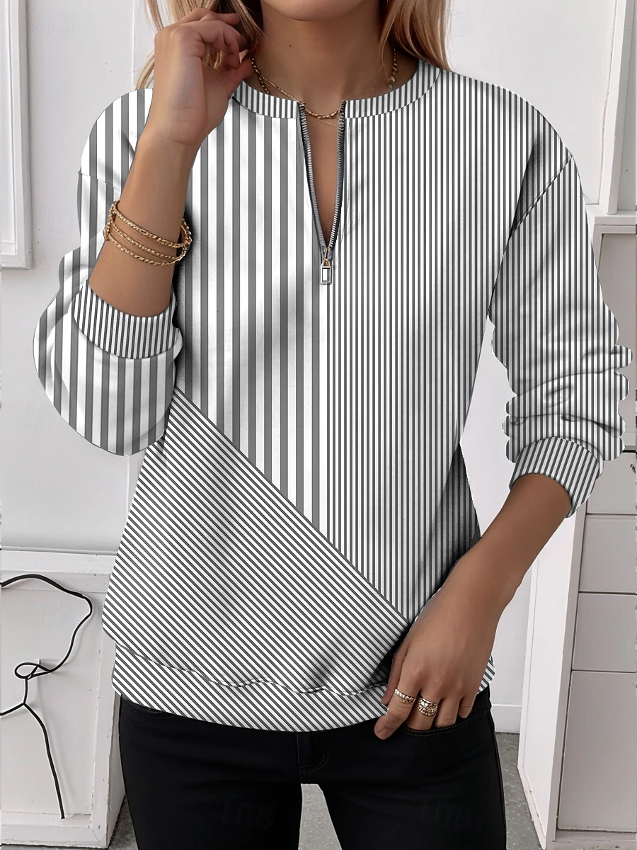 Women's Half Zip Sweatshirt Pattern Stripe Casual Commuter