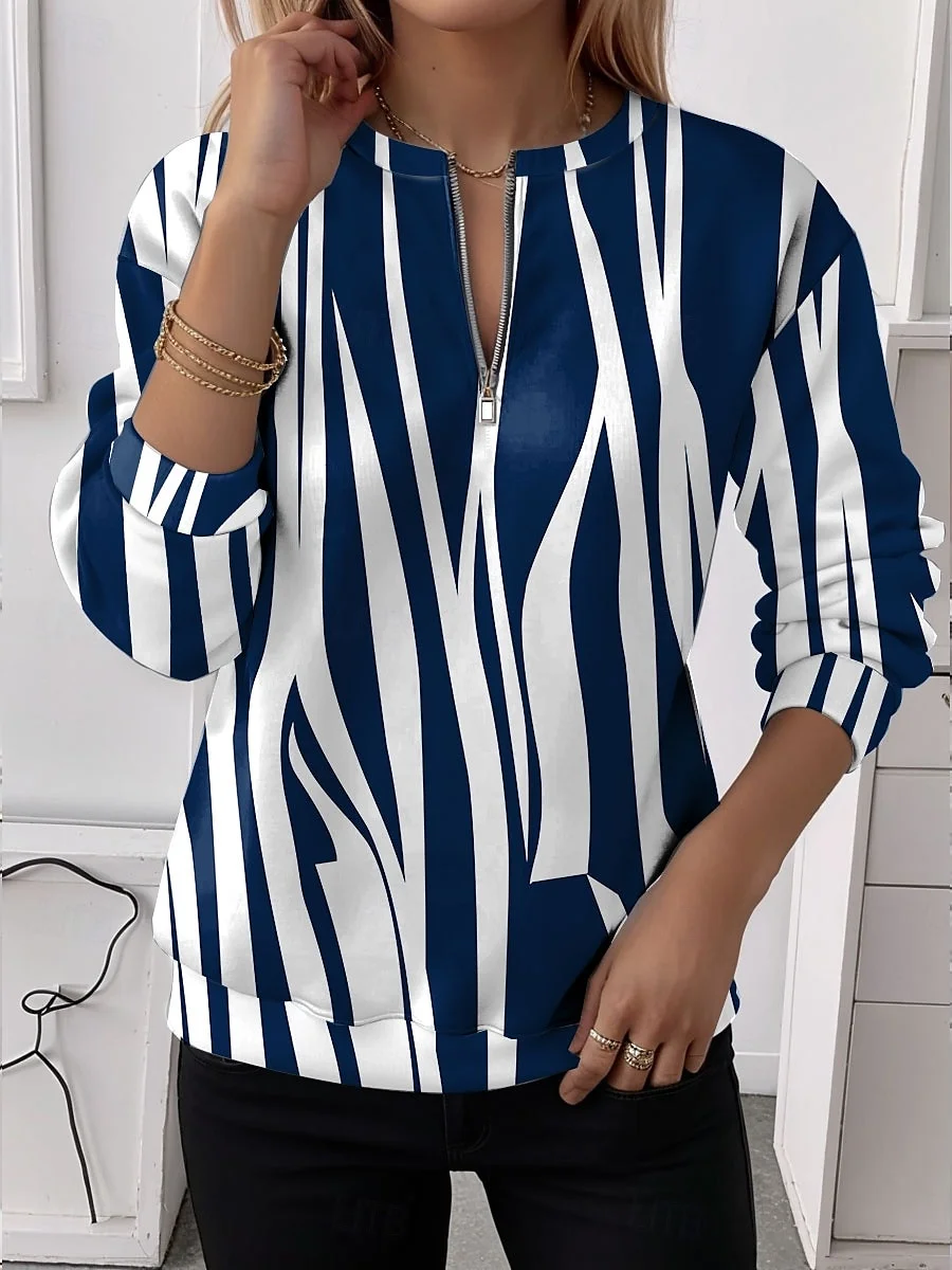 Women's Half Zip Sweatshirt Pattern Stripe Casual Commuter