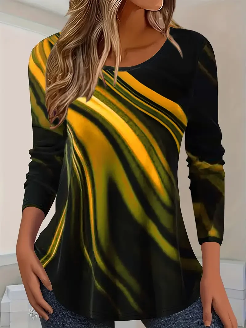Women's Long Sleeve T-shirt Spring/Fall Red Abstract Printing Jersey Crew Neck Daily Going Out Casual Top