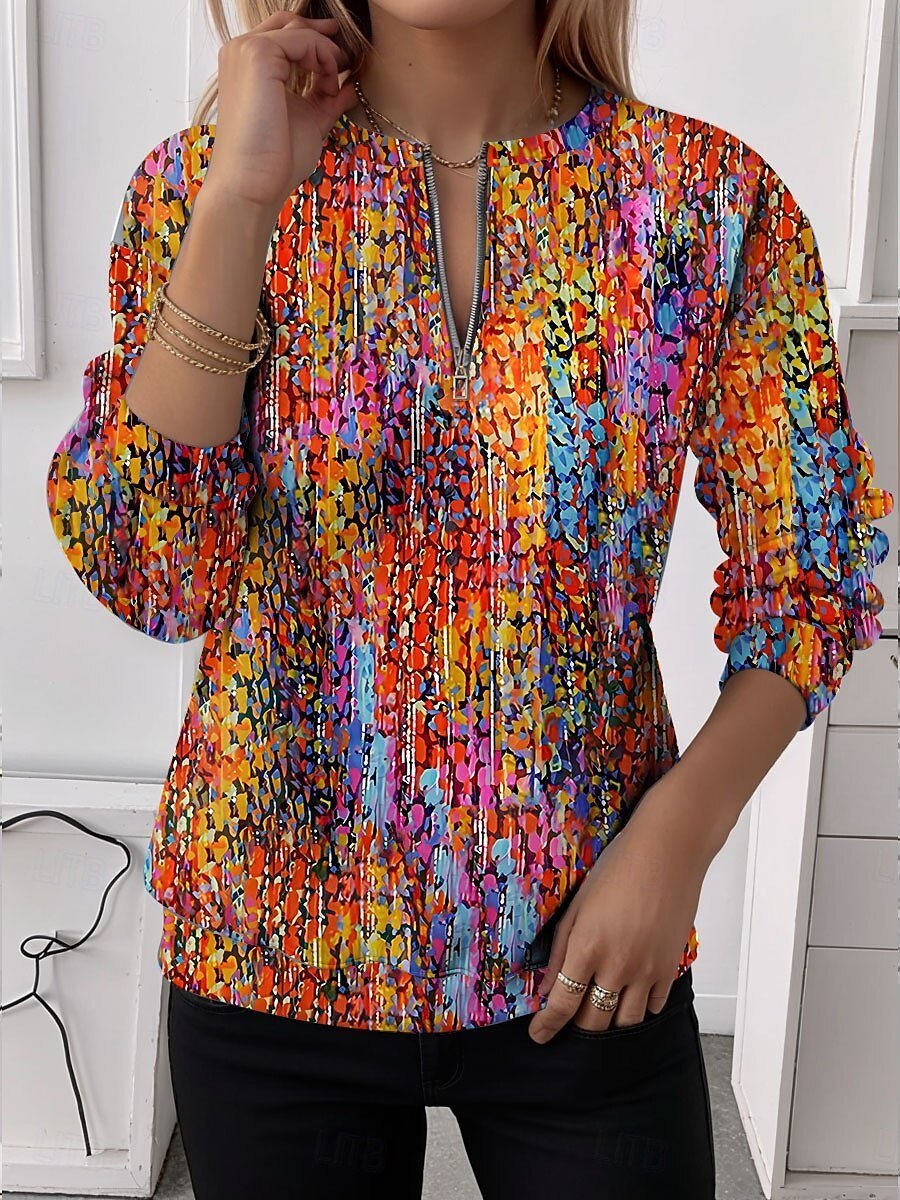 Women's Half Zip Sweatshirt Artistic Gradient Pattern Casual Commuter