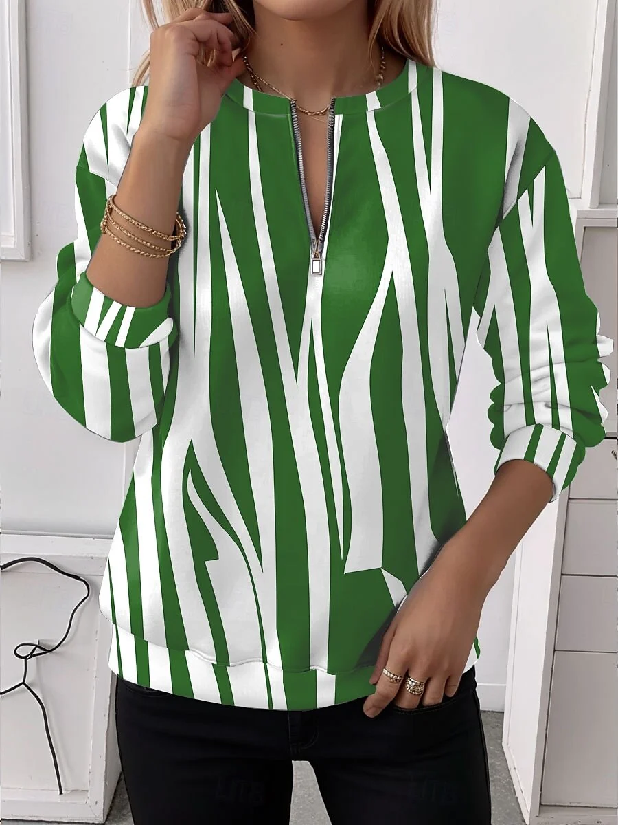 Women's Half Zip Sweatshirt Pattern Stripe Casual Commuter
