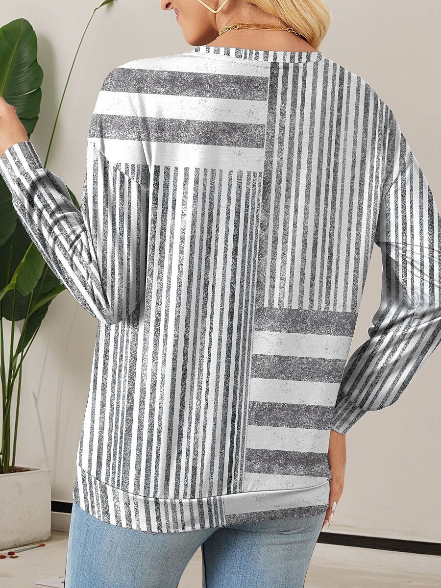 Women's Half Zip Sweatshirt Pattern Stripe Casual Commuter