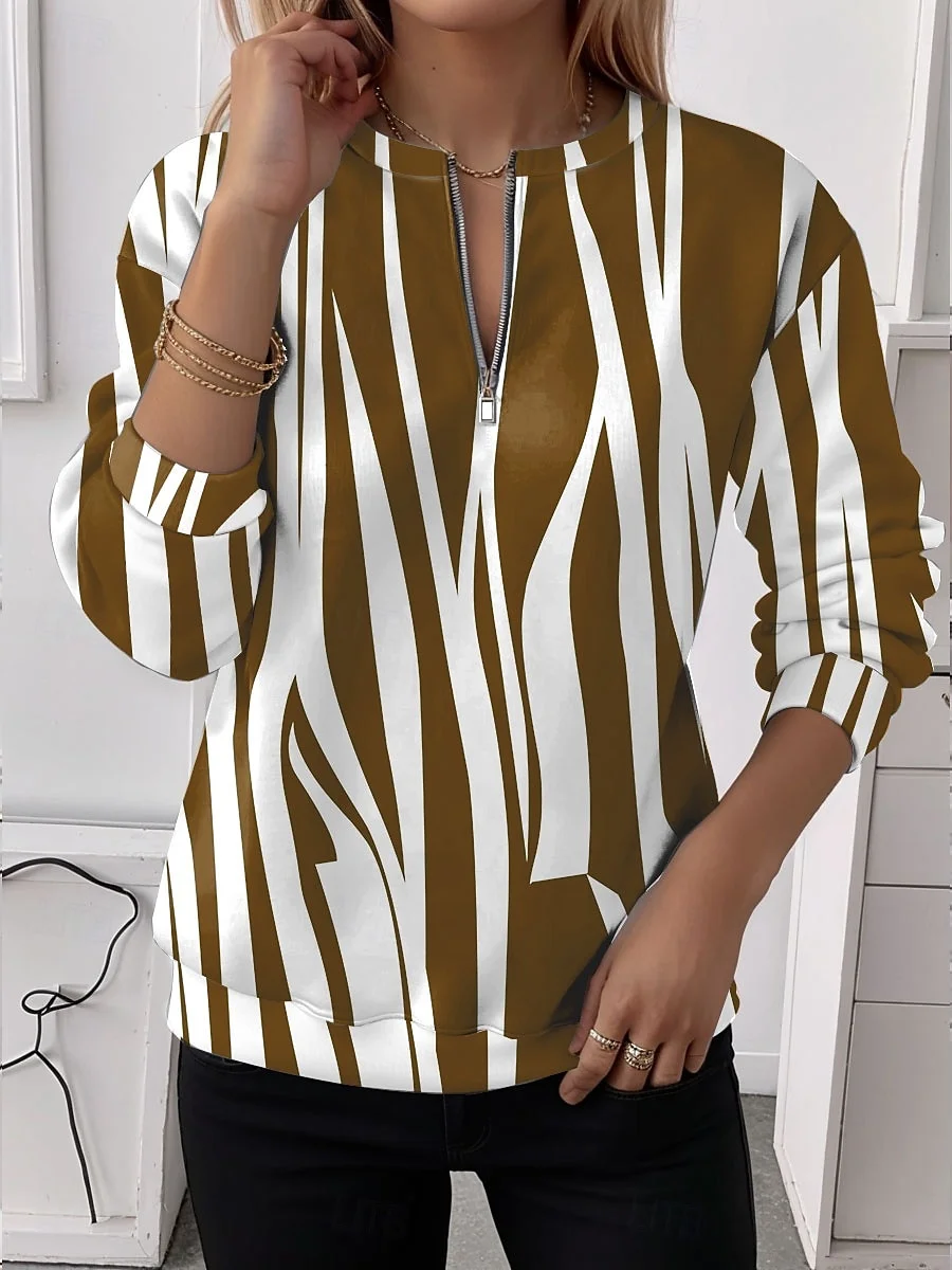 Women's Half Zip Sweatshirt Pattern Stripe Casual Commuter