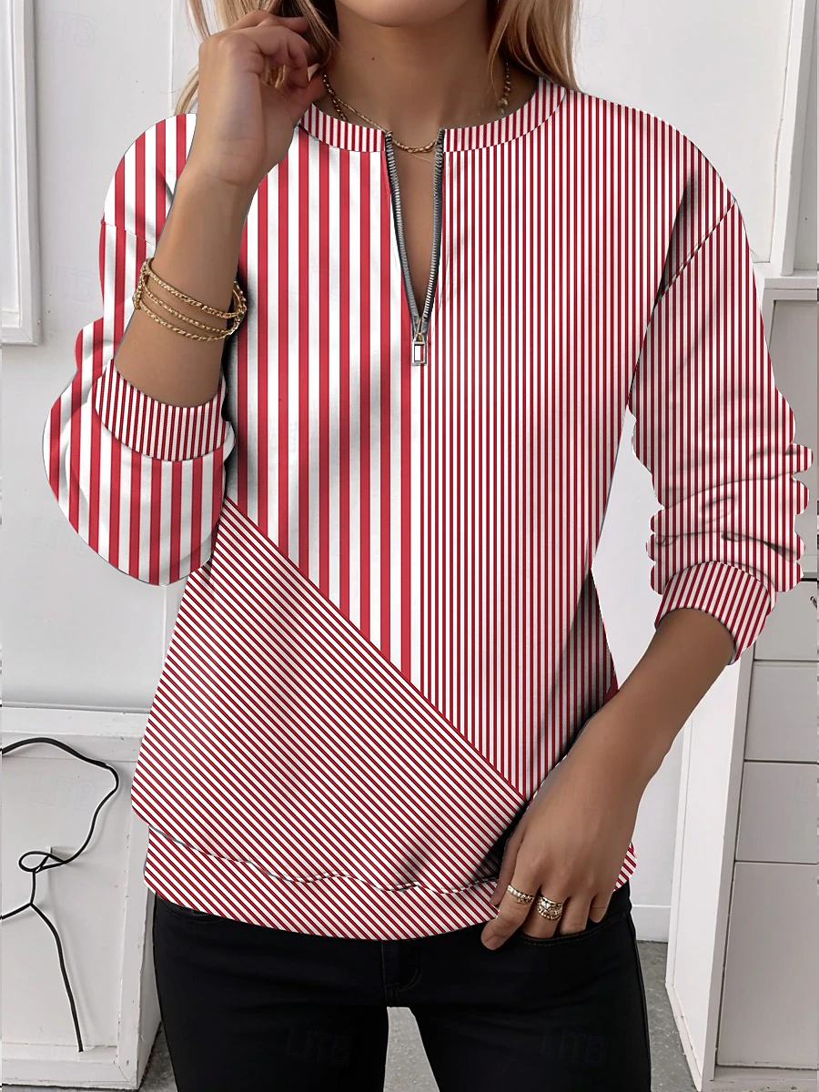 Women's Half Zip Sweatshirt Pattern Stripe Casual Commuter