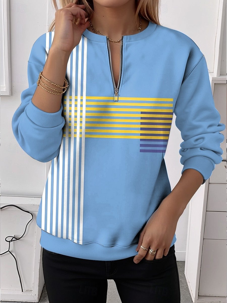Women's Half-Zip Sweatshirt Striped Patchwork Pattern Casual Commuting