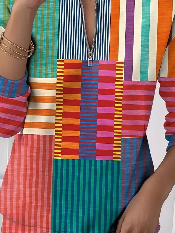 Women's Half-Zip Sweatshirt Striped Patchwork Pattern Casual Commuting