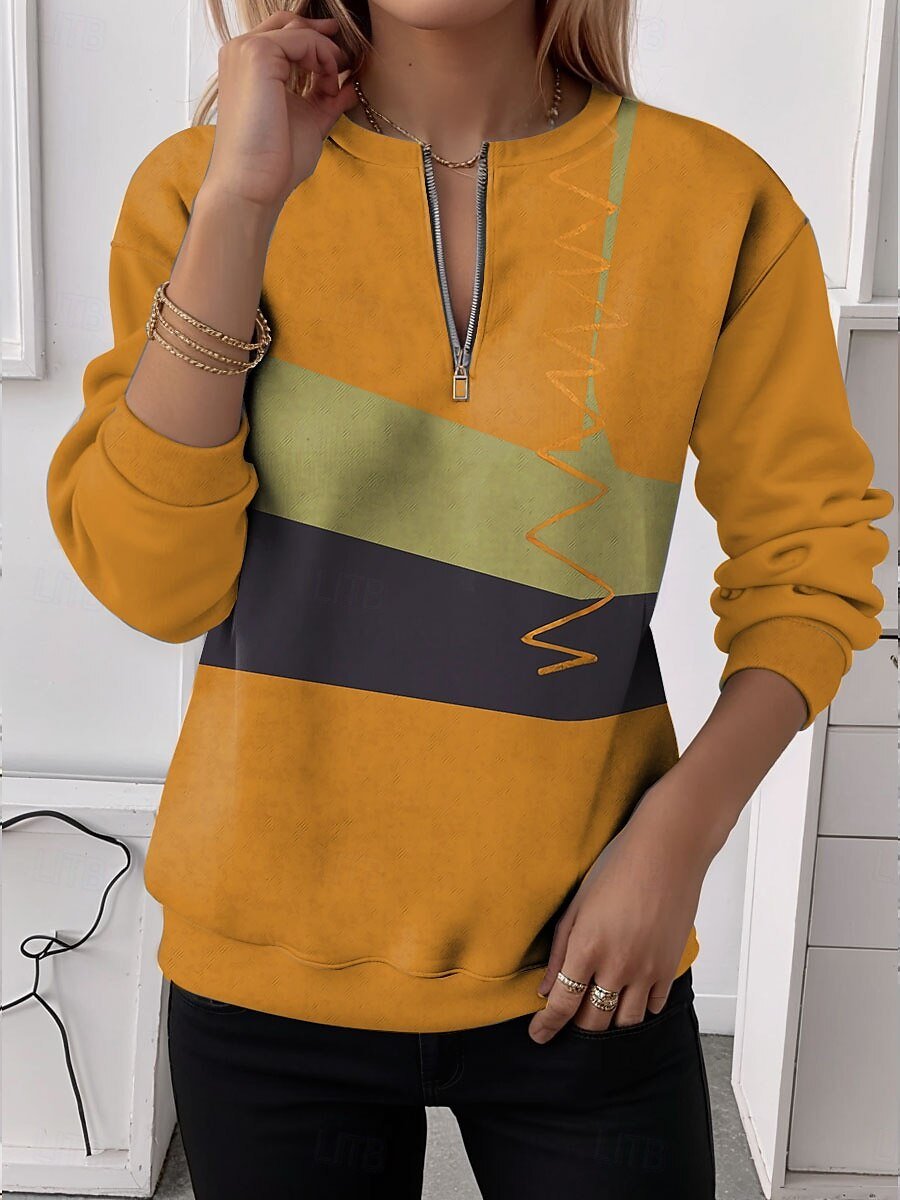 Women's Half Zip Sweatshirt Pattern Stripe Casual Commuter