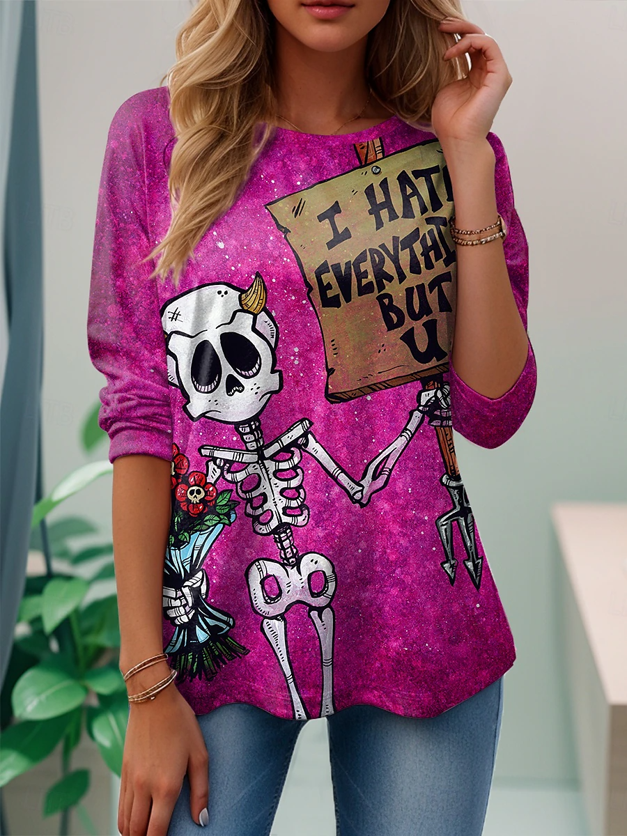 Halloween Women's Abstract Vintage Long Sleeve Crew Neck T-Shirt