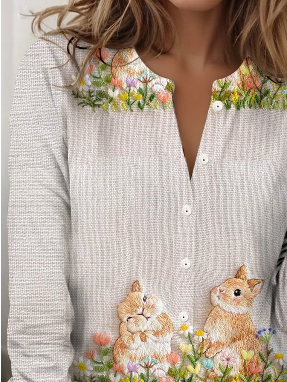 Regular Tops Floral Pattern Everyday Open Front Long Sleeve T-Shirt