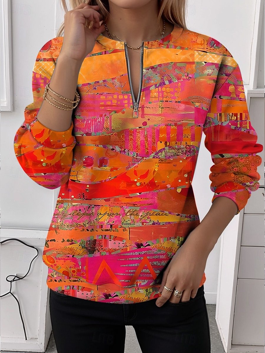 Women's Half-Zip Sweatshirt Striped Patchwork Pattern Casual Commuting