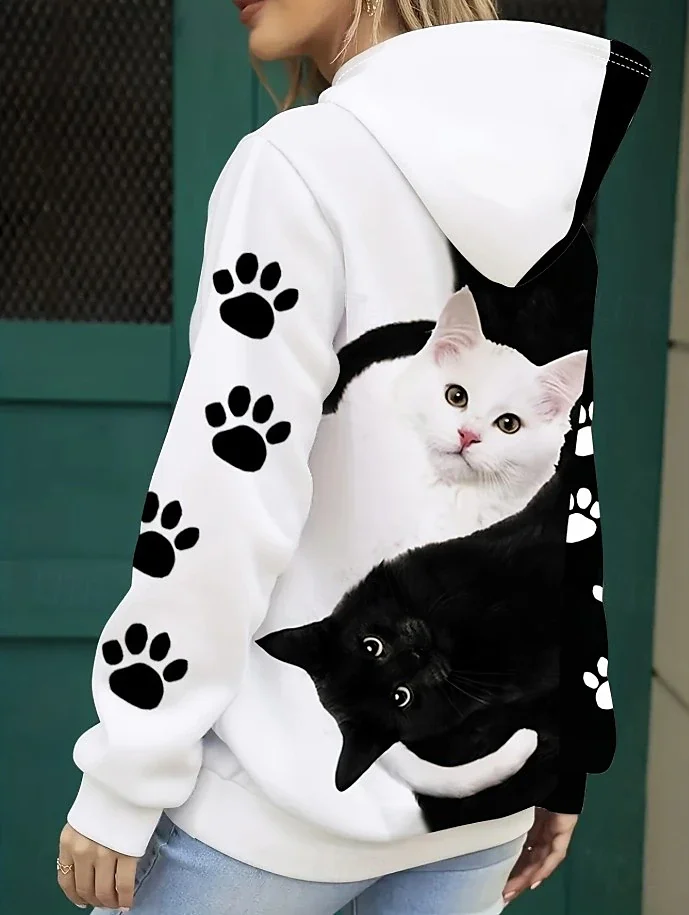 Regular Tops Daily Animal Print Autumn and Winter Long Sleeve Hooded Sweatshirt