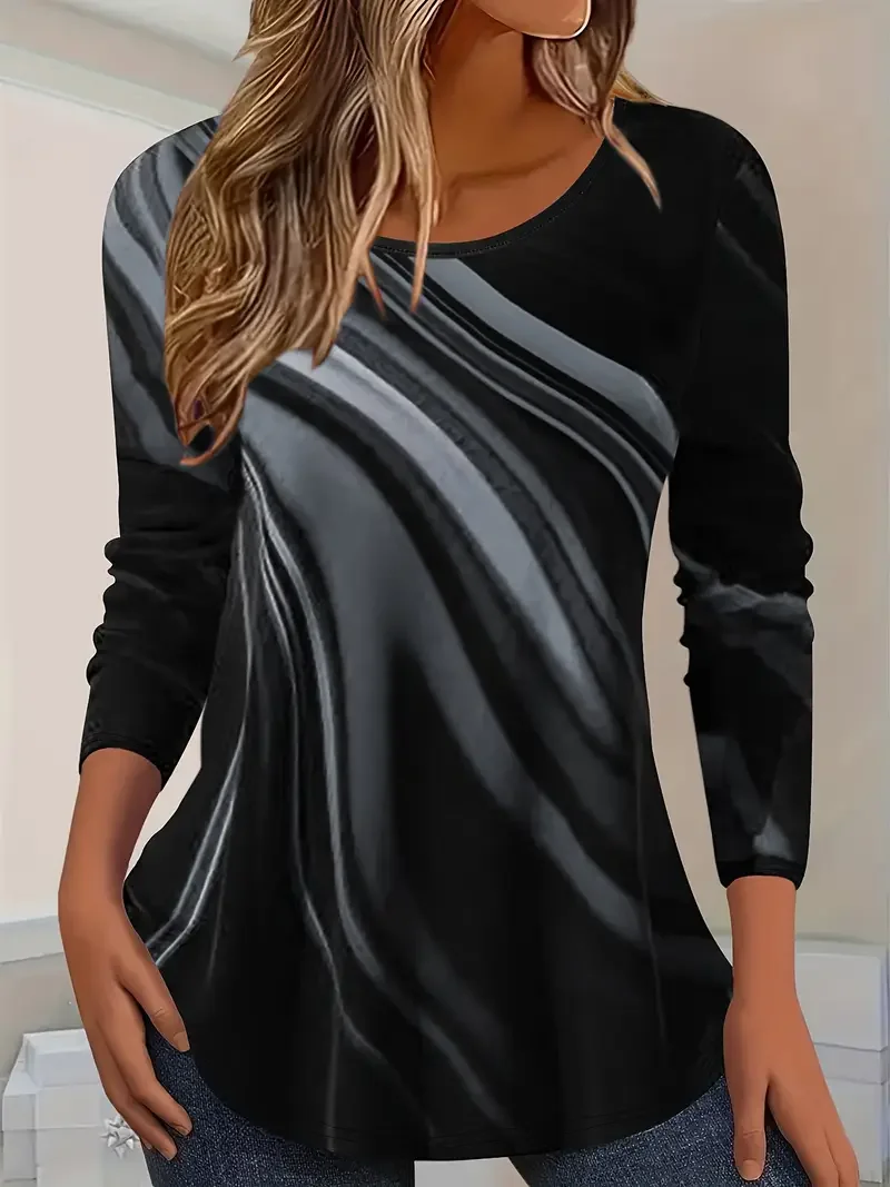 Women's Long Sleeve T-shirt Spring/Fall Red Abstract Printing Jersey Crew Neck Daily Going Out Casual Top
