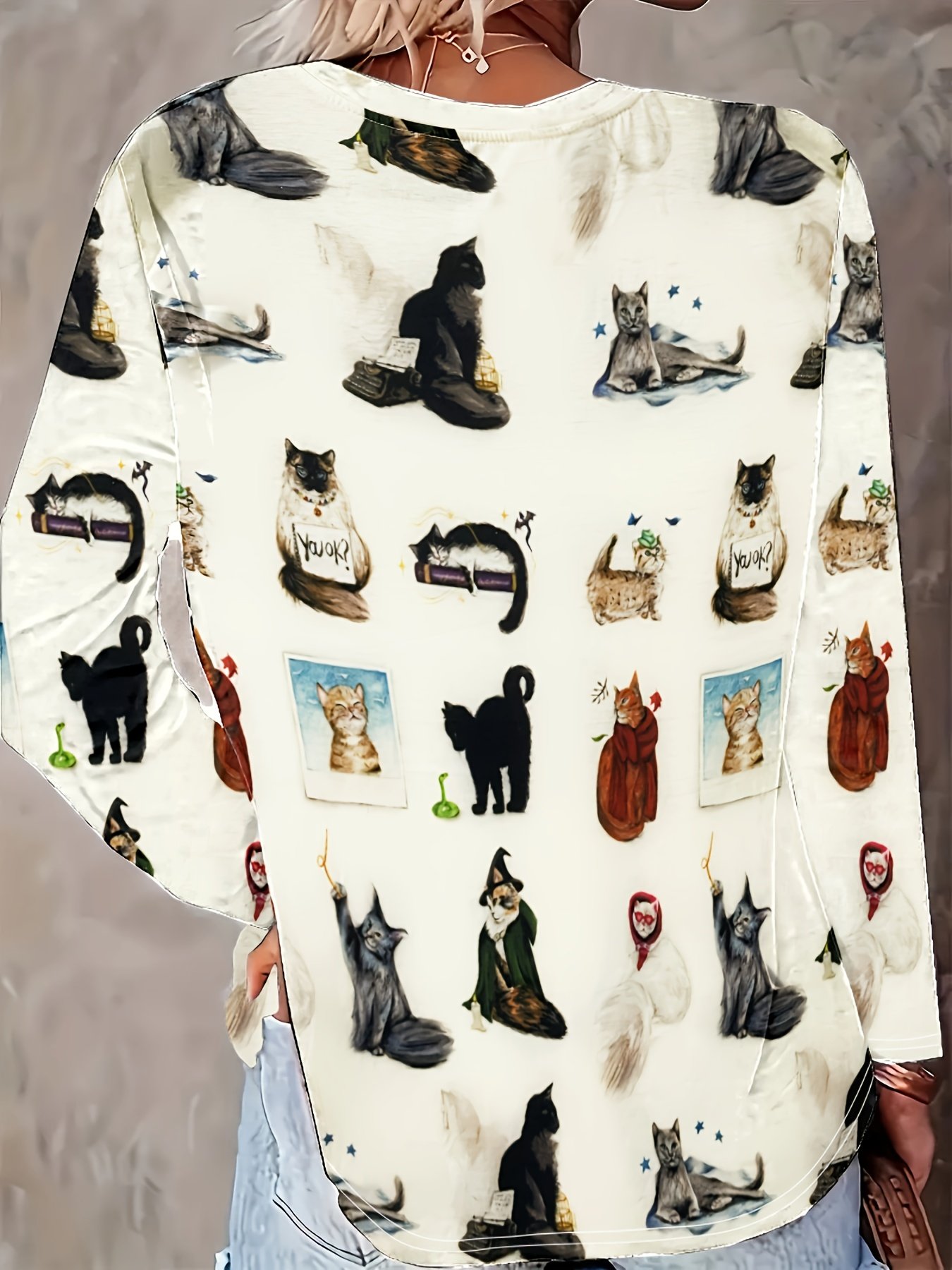 Regular Women's Animal Print Loose Long Sleeve T-Shirt