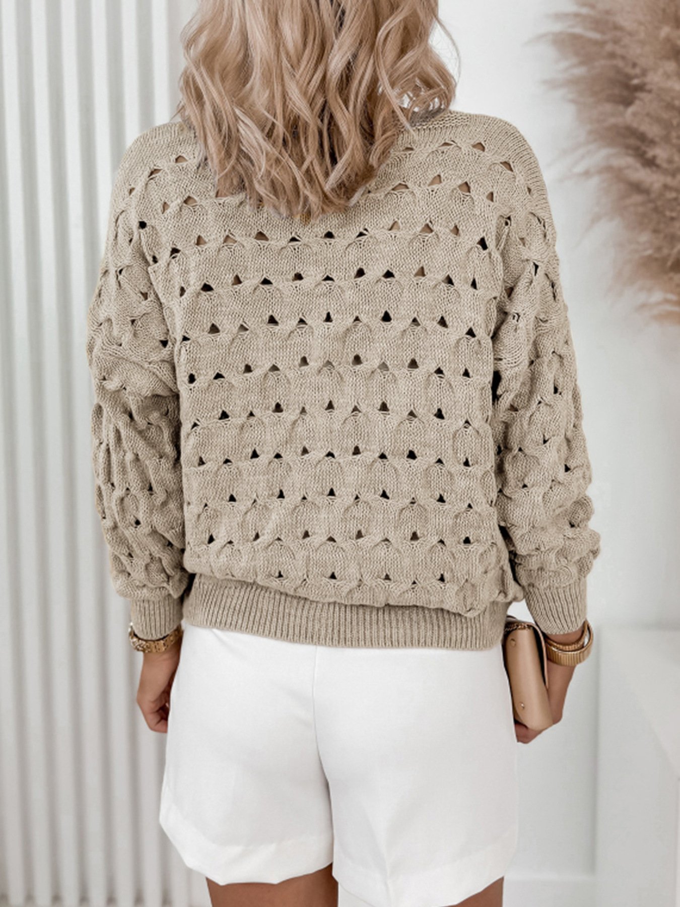 V Neck Casual Cotton Plain Sweater