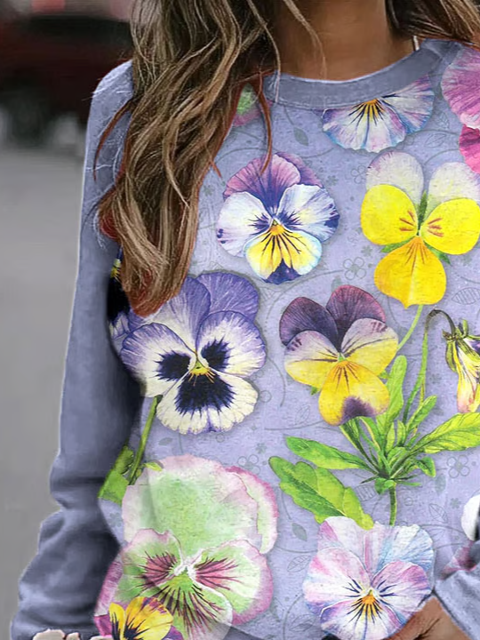 Casual Printing Floral Crew Neck Sweatshirt