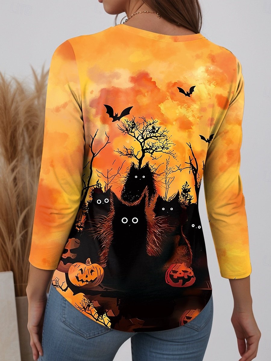 Halloween Women's Casual Long Sleeve T-Shirt Graphic Fashionable and Modern