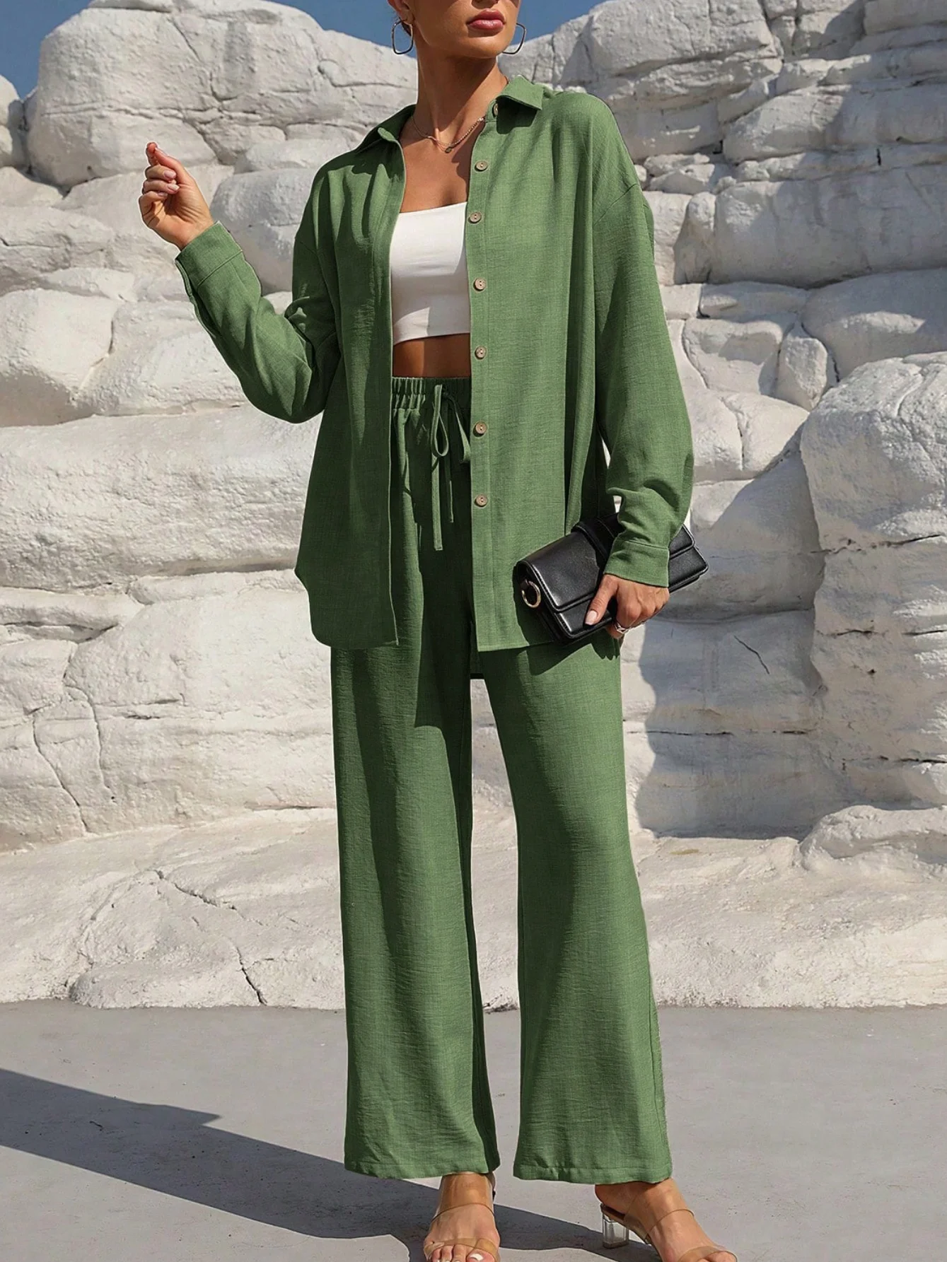 Women's Split Joint Plain Daily Going Out Two-Piece Set Apricot Casual Spring/Fall Top With Pants Matching Set