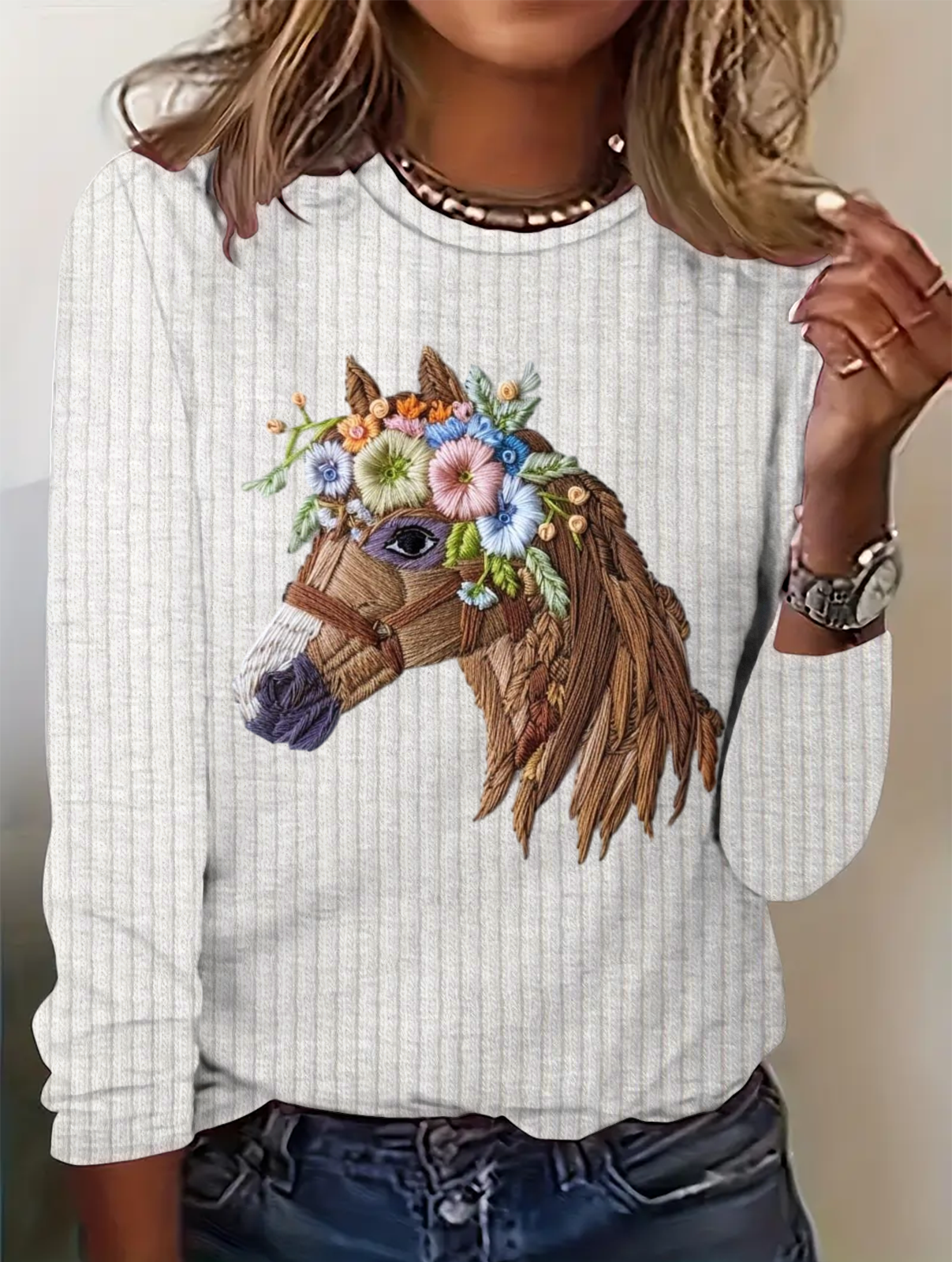 Regular Women's Casual Commuter Round Neck Long Sleeve T-Shirt