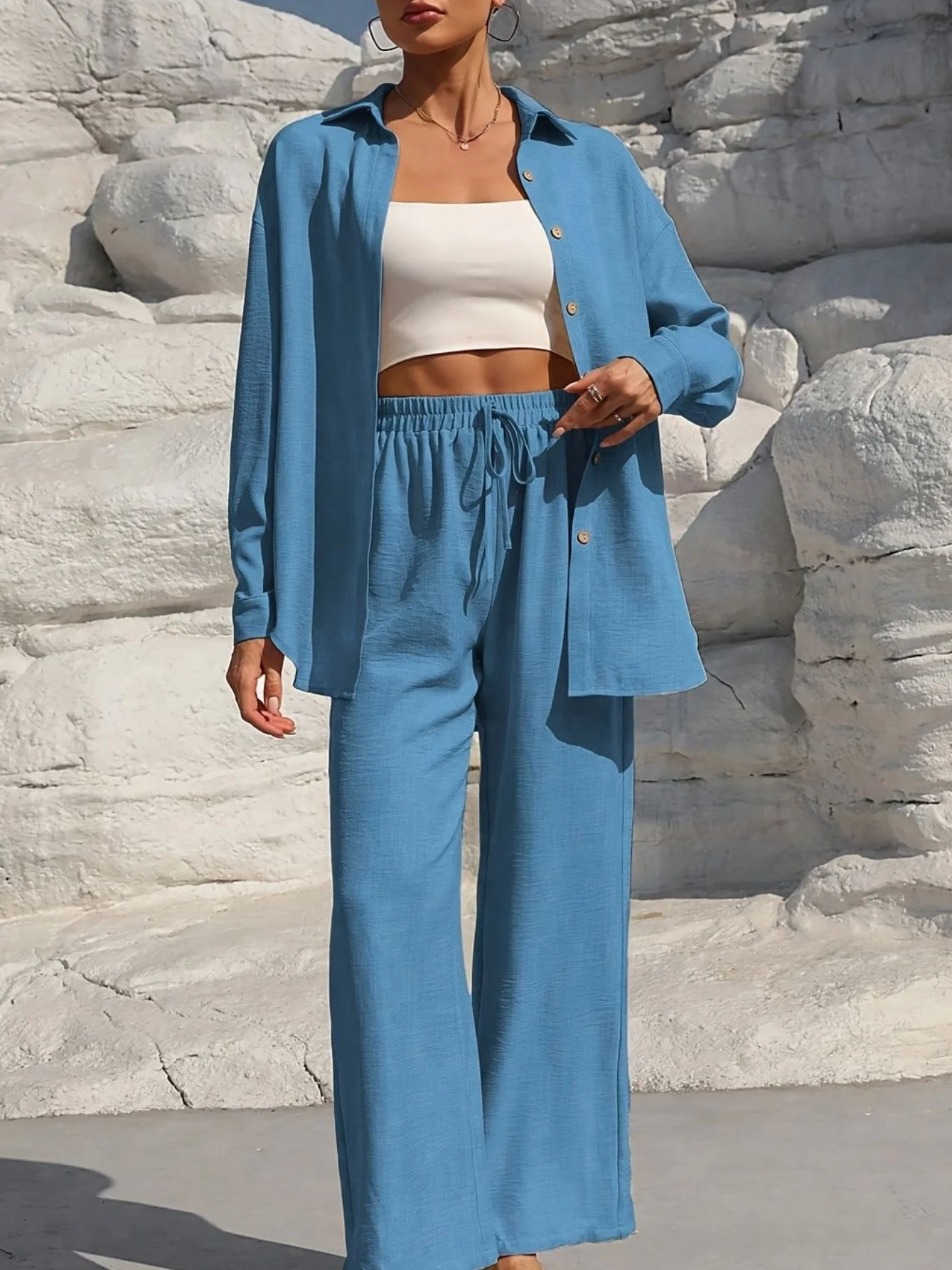 Women's Split Joint Plain Daily Going Out Two-Piece Set Apricot Casual Spring/Fall Top With Pants Matching Set