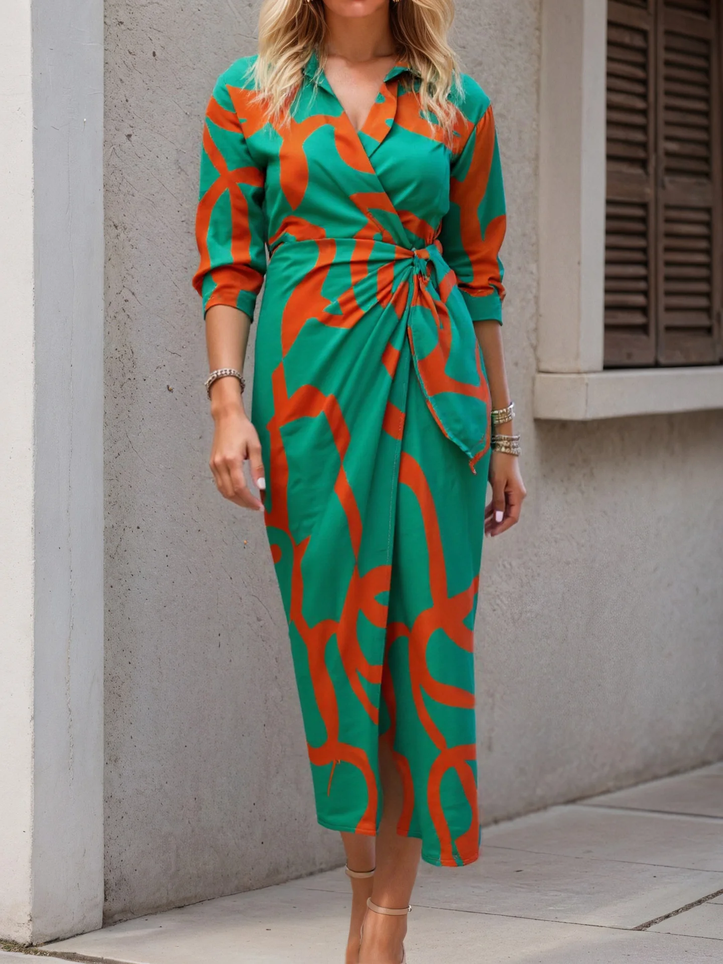 Casual Shirt Collar Dress With No