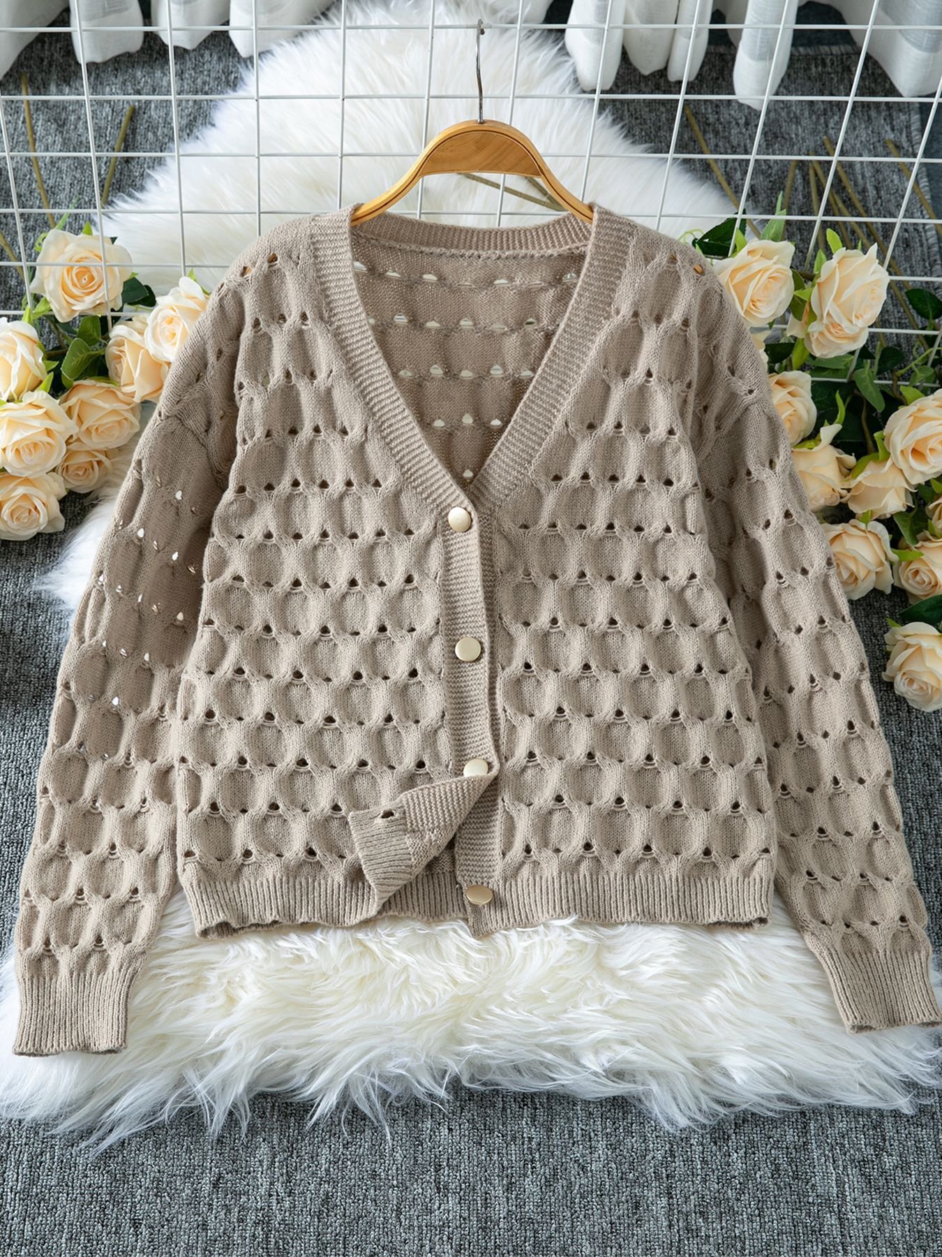 V Neck Casual Cotton Plain Sweater