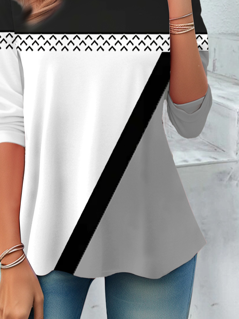 Women's Long Sleeve T-shirt Spring/Fall Gray Abstract Printing Jersey Crew Neck Daily Going Out Casual Top