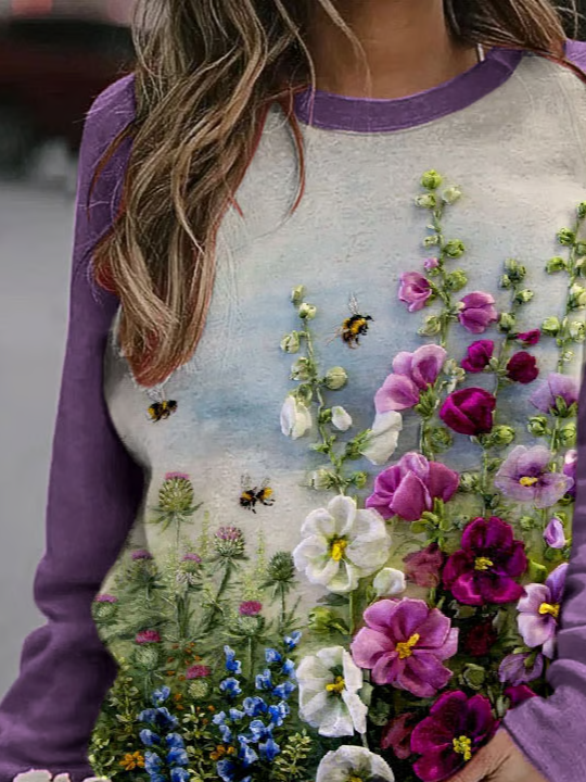 Crew Neck Floral Casual Printing Sweatshirt
