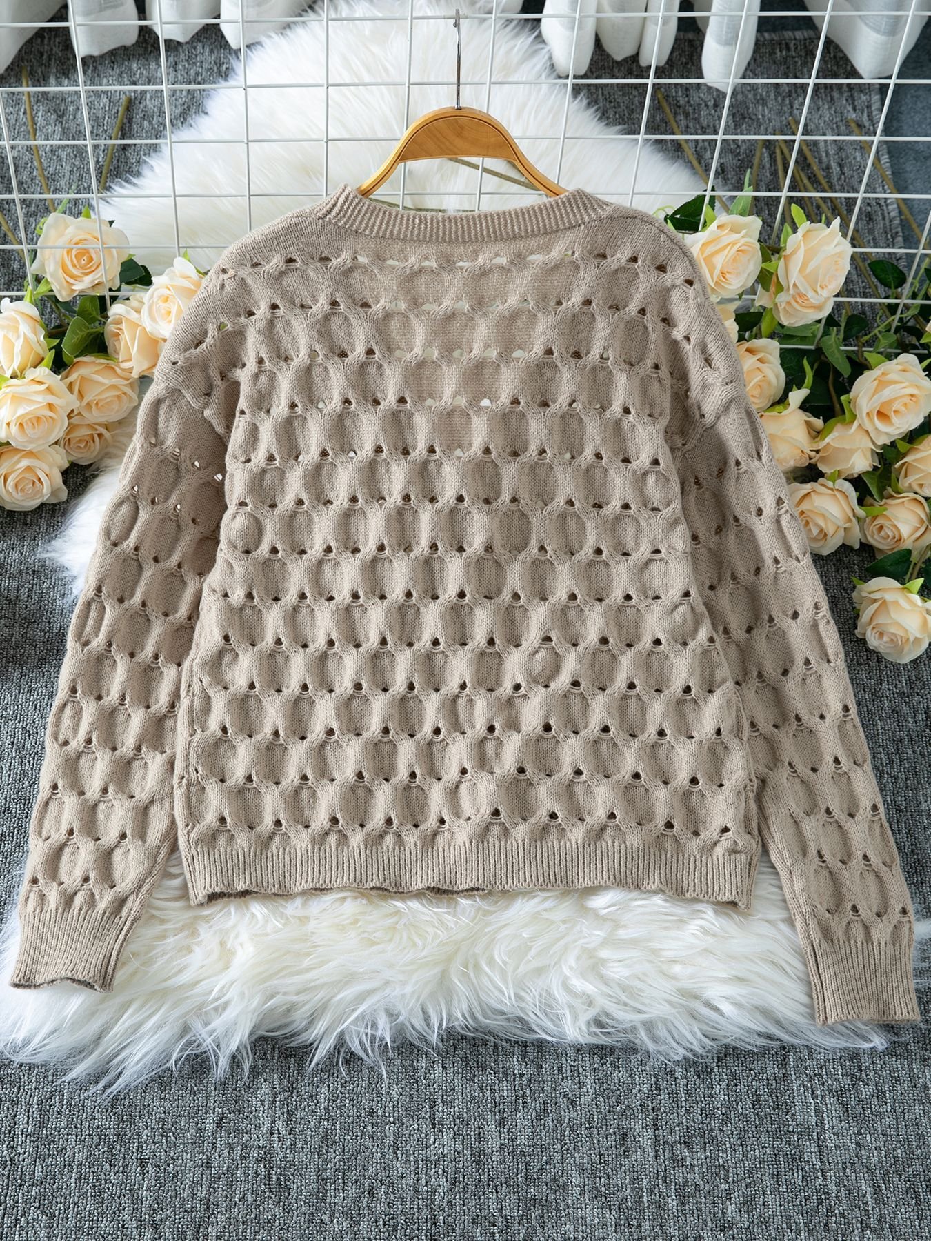 V Neck Casual Cotton Plain Sweater