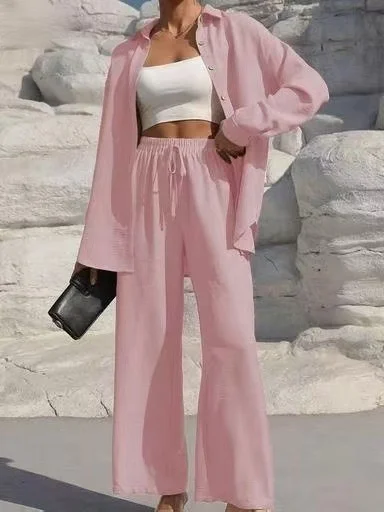Women's Split Joint Plain Daily Going Out Two-Piece Set Apricot Casual Spring/Fall Top With Pants Matching Set