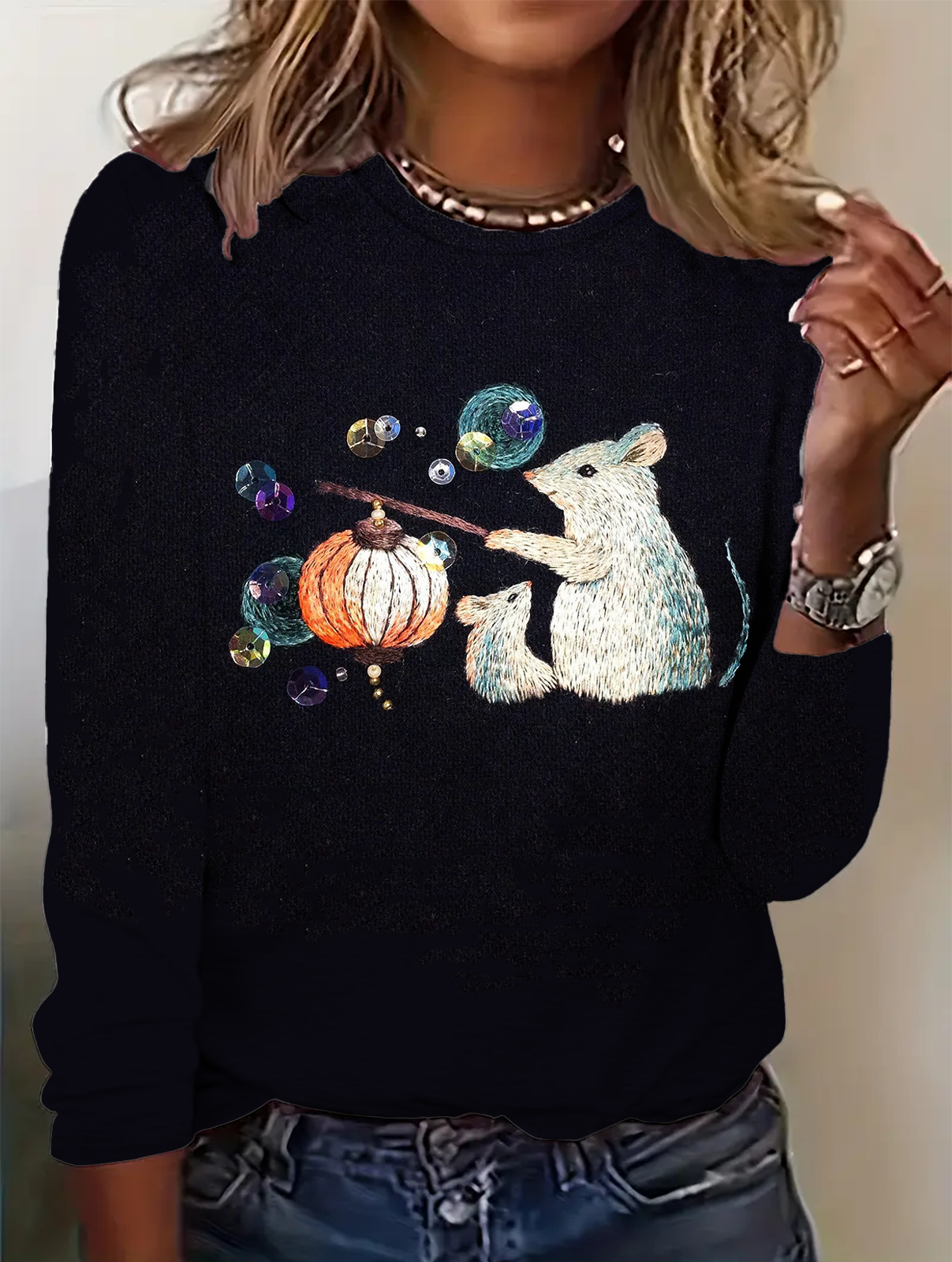 Regular Women's Casual Commuter Round Neck Long Sleeve T-Shirt