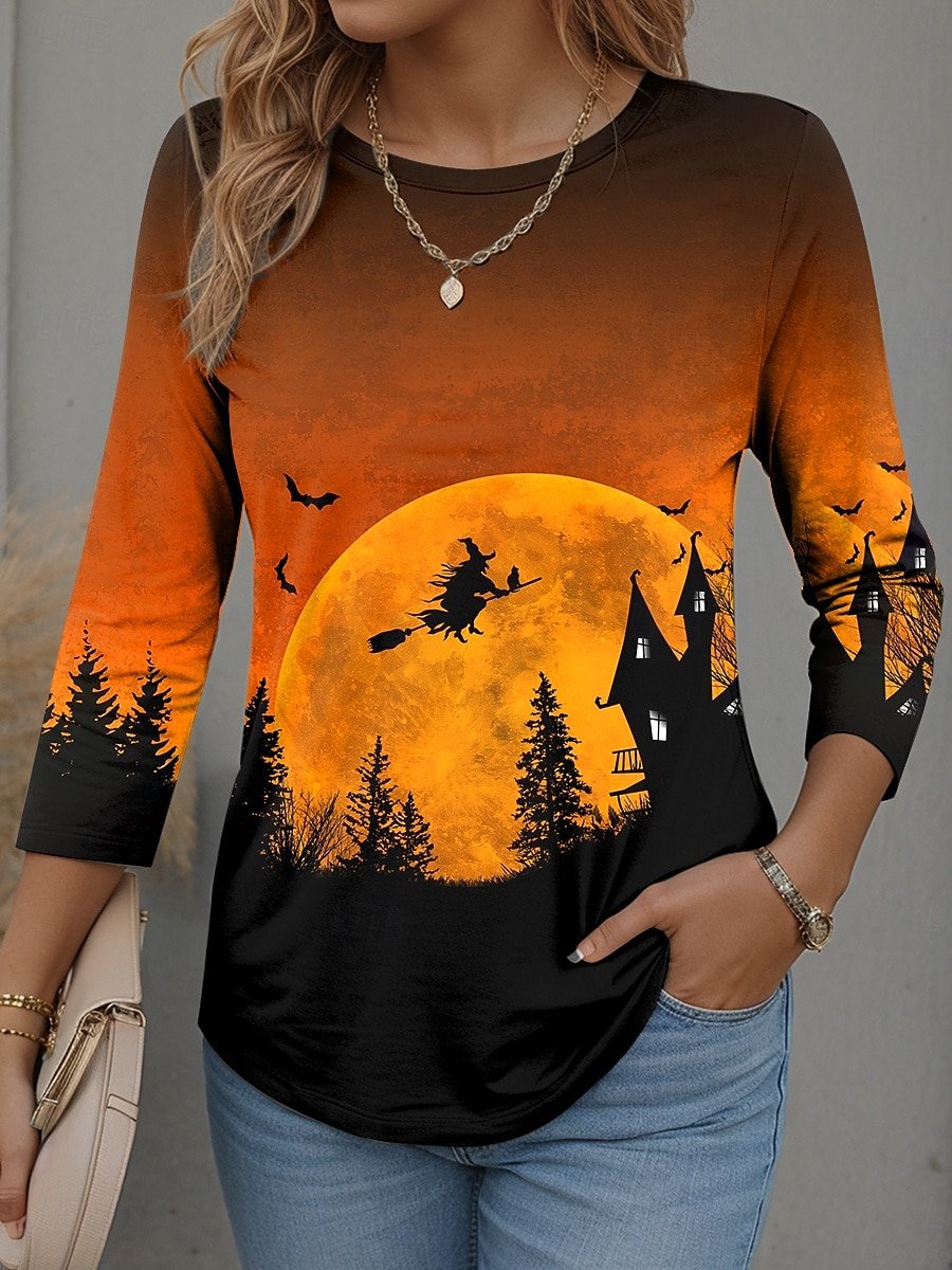 Halloween Women's Casual Long Sleeve T-Shirt Graphic Fashionable and Modern