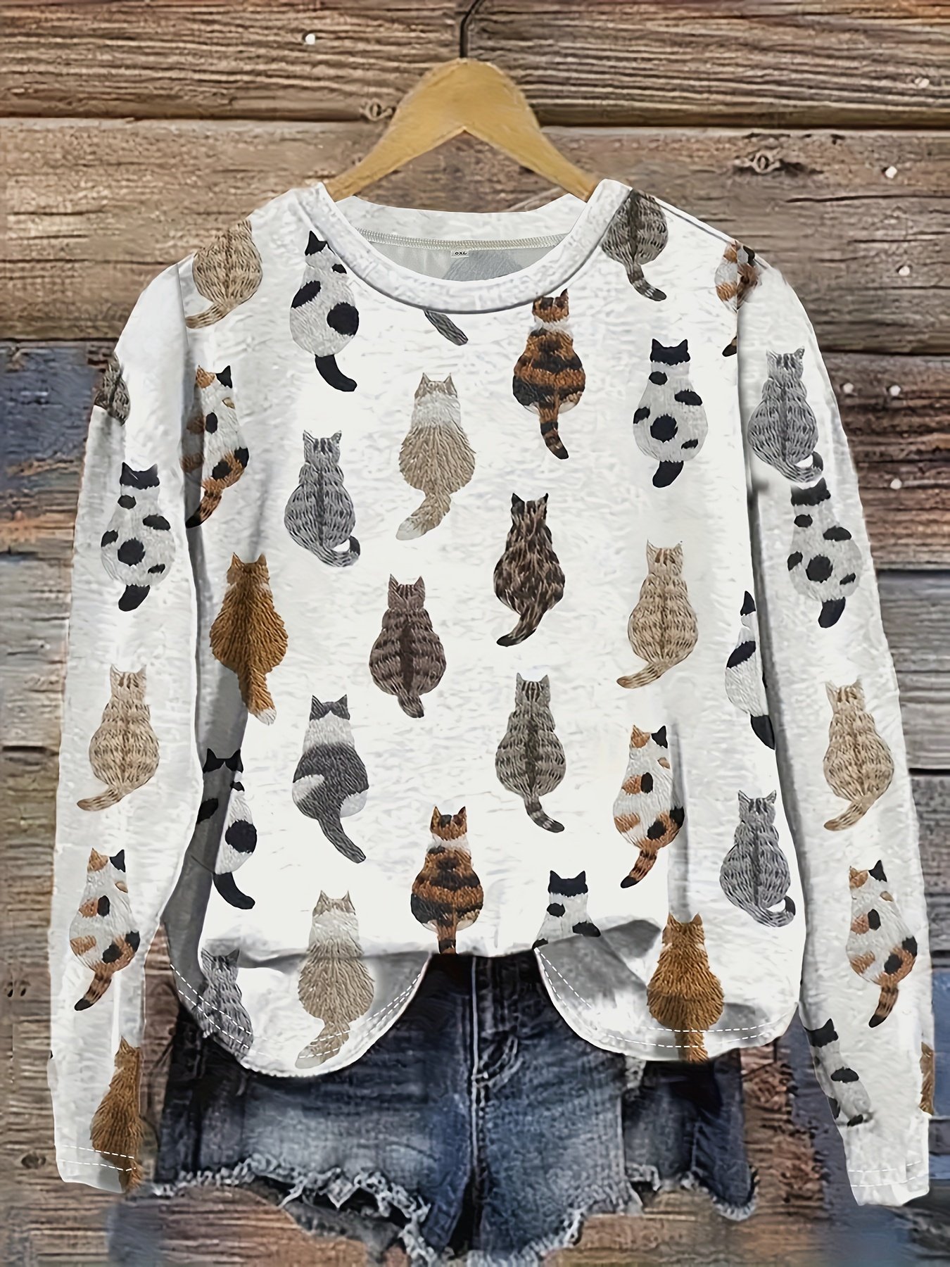 Regular Women's Animal Print Loose Long Sleeve T-Shirt