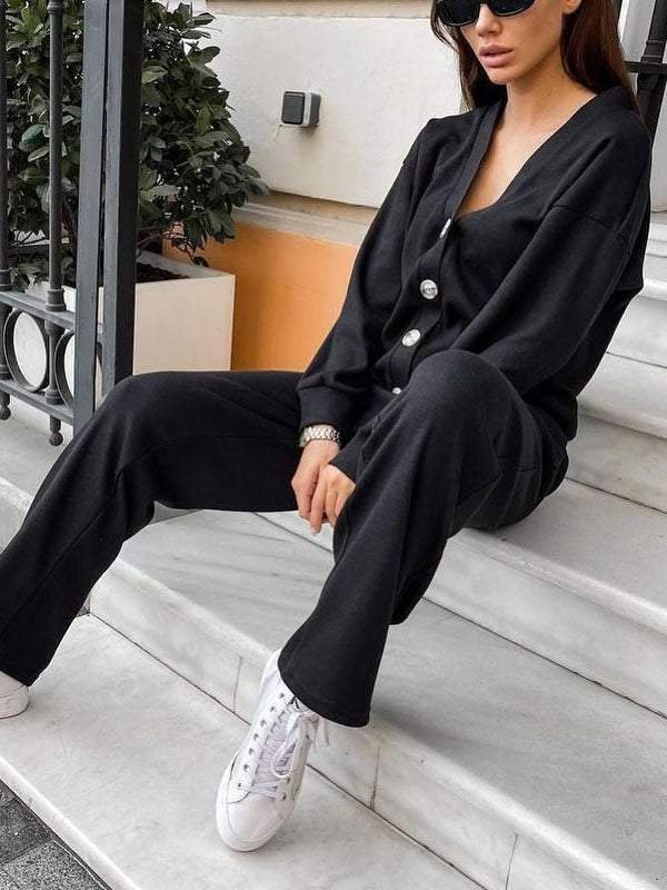 Women's Buckle Plain Daily Going Out Two-Piece Set Khaki Casual Spring/Fall Top With Pants Matching Set