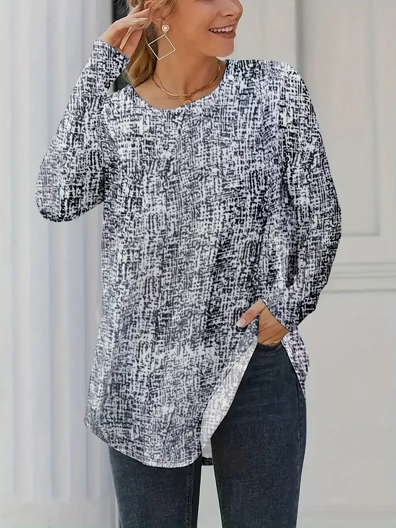 Women's Long Sleeve T-shirt Spring/Fall Gray Abstract Printing Jersey Crew Neck Daily Going Out Casual Top