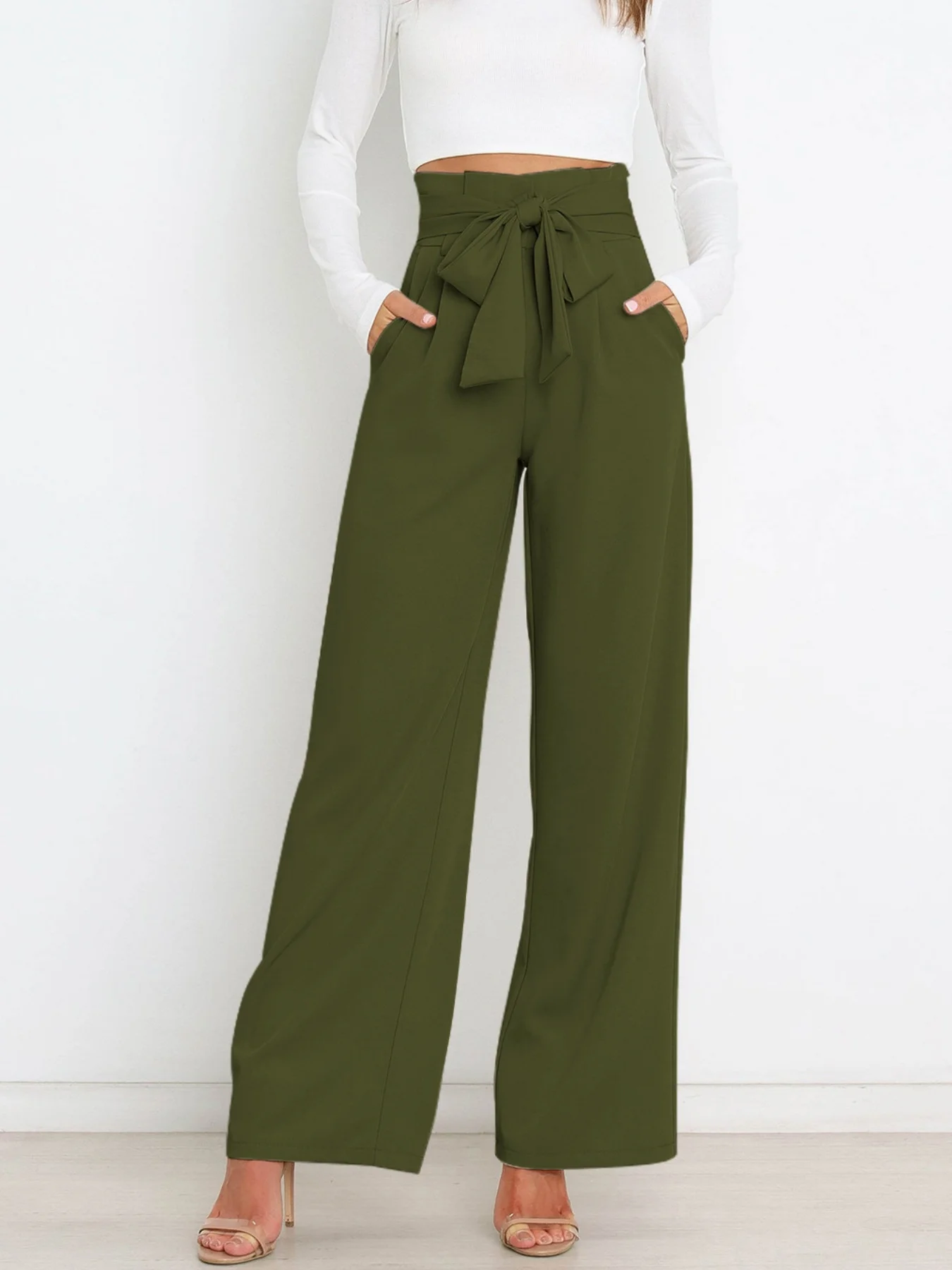 Women's  Elastic Waist H-Line Wide Leg Pants Daily Going Out Pants White Casual Split Joint Plain Spring/Fall Pants