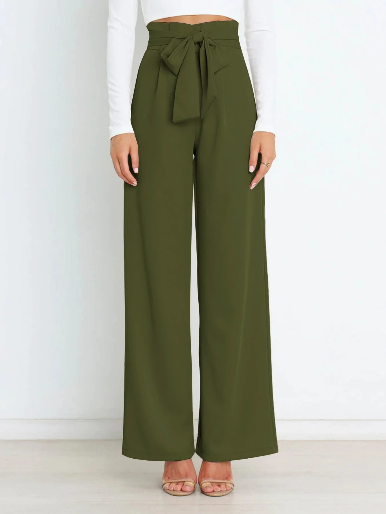 Women's  Elastic Waist H-Line Wide Leg Pants Daily Going Out Pants White Casual Split Joint Plain Spring/Fall Pants