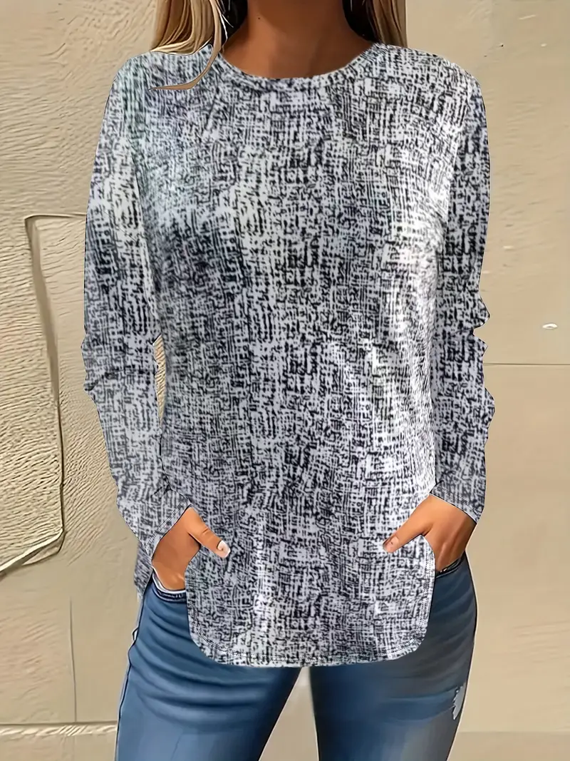 Women's Long Sleeve T-shirt Spring/Fall Gray Abstract Printing Jersey Crew Neck Daily Going Out Casual Top