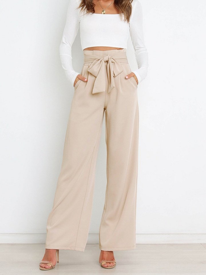 Women's  Elastic Waist H-Line Wide Leg Pants Daily Going Out Pants White Casual Split Joint Plain Spring/Fall Pants