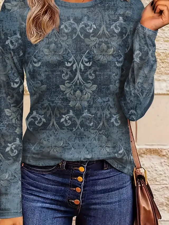 Women's Long Sleeve T-shirt Spring/Fall Purplish blue Floral Printing Jersey Crew Neck Daily Going Out Casual Top