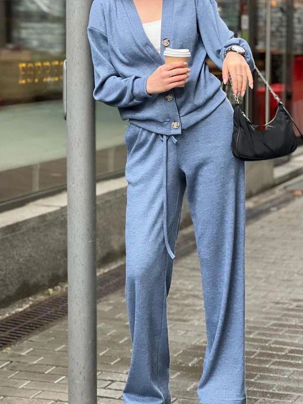 Women's Buckle Plain Daily Going Out Two-Piece Set Khaki Casual Spring/Fall Top With Pants Matching Set