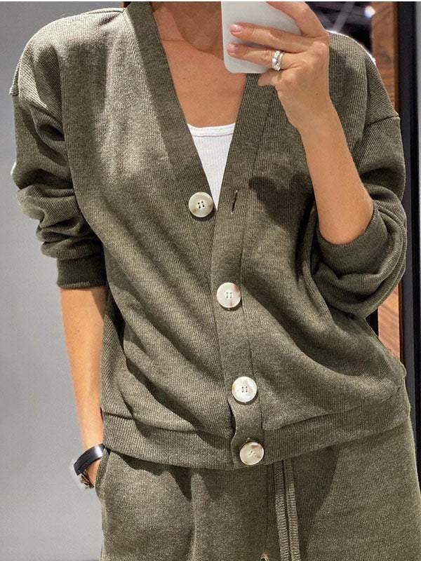Women's Buckle Plain Daily Going Out Two-Piece Set Khaki Casual Spring/Fall Top With Pants Matching Set